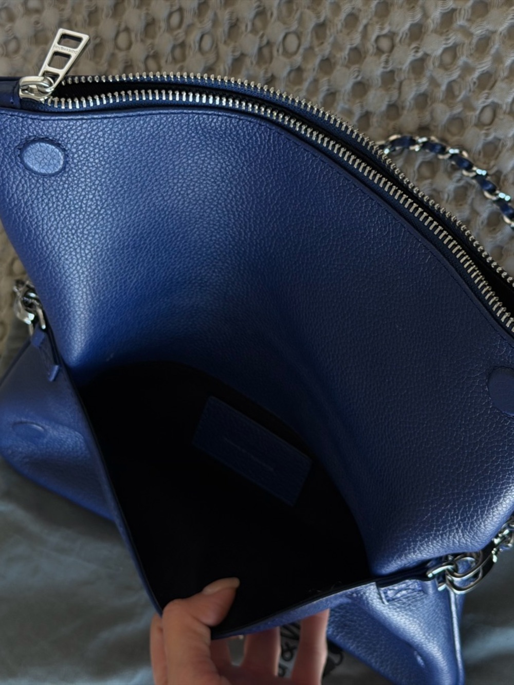 Zadig & Voltaire Navy Leather Rock Clutch with Silver Wing Detail - Picture 5 of 8
